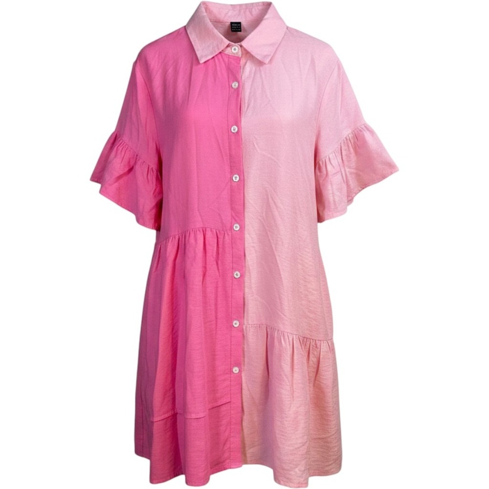 SHEIN Colorblock Babydoll Shirt Dress Medium Preppy Coquette Girly Retro